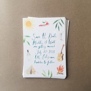 Aquarell Save The Date - Hochzeits-Einladung, Bürste Beschriftung dargestellt, Abbildung, entspannt, lässig Hochzeit im freien