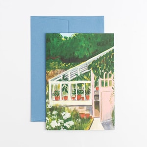Carte de voeux pour serre - illustration de jardin botanique - carte pour amateur de plantes, cadeau pour jardinier, papeterie inspirée de la nature avec enveloppe