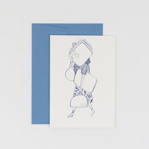 Journey Card - tas dame, verhuishuis kaart, bon reis, weggaan, illustratie, aquarel, pen en inkt
