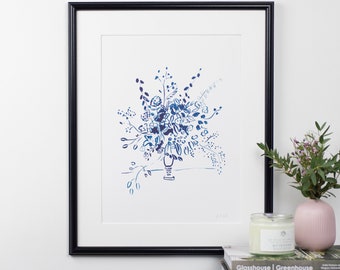 Blue bouquet vase print