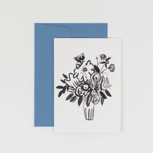 Roses Card - Botanico / Floreale illustrato / Vaso di fiori / Monocromatico / Bianco e nero / Compleanno / Vuoto all'interno / Dipinto /