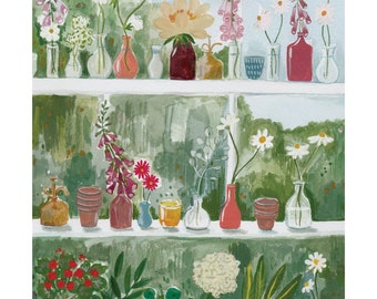 Glasshouse Print - Cut flowers, house plants and succulents art print