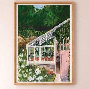 Garden Greenhouse Wall Art: Gouache Illustration | Kitchen Print | English Country Garden image 1