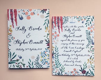 Custom Wedding Invitation - Illustrated water colour, bespoke stationery, floral, architecture, calligraphy