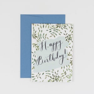 Happy Birthday Botanische Grußkarte - illustrierte Kalligraphie Luxus Ranken