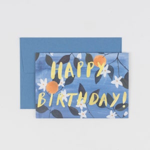Happy Birthday Orange Blossom Karte - Gelb, orange, botanischer Geburtstag