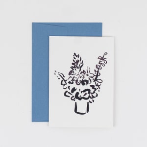 Inktzwarte Vaaskaart - Botanische | Geïllustreerde bloemen | Vaas met bloemen | Monochroom | Zwart-wit | Verjaardag | Leeg binnen | Geschilderde |