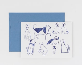 Posh Dogs Card - Dogs, puppies, pen and ink card dog lover, puppy, illustrated, staffordshire dog