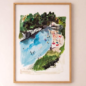 South of France Beach Print: Hand-Painted Watercolour Illustration, A4
