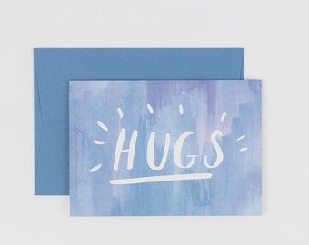 Hugs Card - send a hug, handlettered, thinking of you, i'm sorry