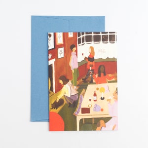 At the Pub Card - Una serata accogliente illustrata al pub, perfetta per il compleanno di un amico o per inviare gli auguri di Natale