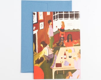 At the Pub Card - An illustrated cosy evening at the pub, perfect for a friend's birthday or to send christmas wishes