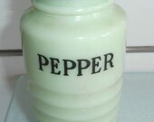 Vintage Jeanette Jadeite old pepper jar with lid for your retro green kitchen nice condition