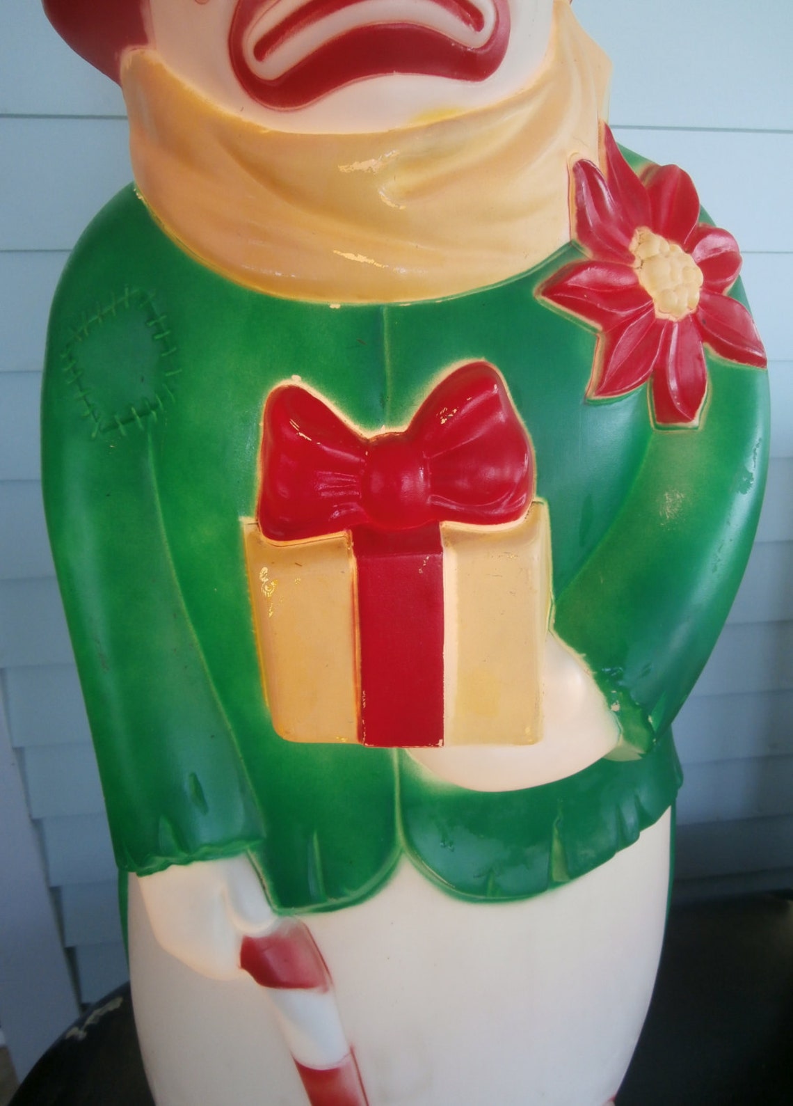 Vintage Christmas blow mold snowman hobo clown green coat Etsy