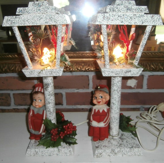 Vintage Christmas Decorations Set Of 2 Wood Glitter Lamps Etsy
