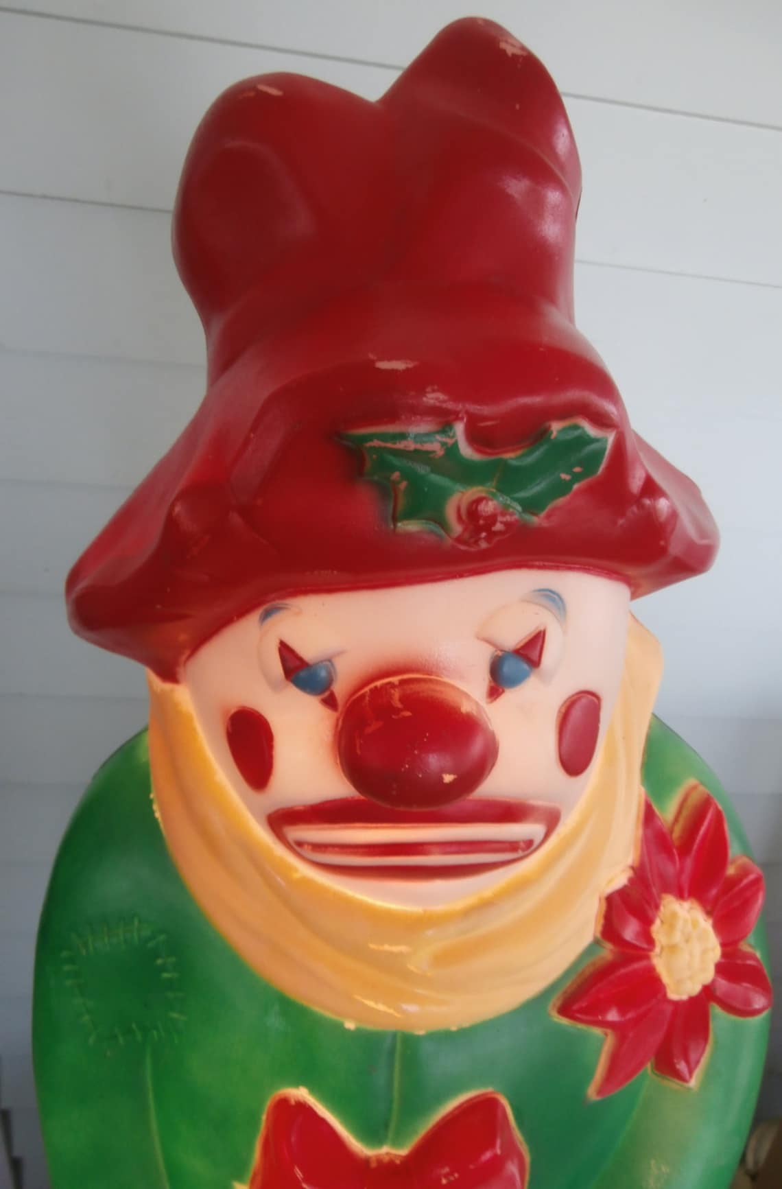Vintage Christmas blow mold snowman hobo clown green coat Etsy