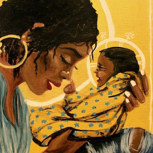 Mary & Jesus modern icon 5&quot;x7&quot; print