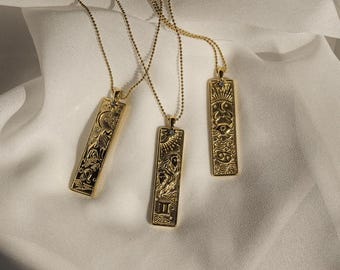 Zodiac Bar Necklace, Gold Star Sign Necklace, Engraved Pendant, Astrology Necklace, Birthday Gift for Her