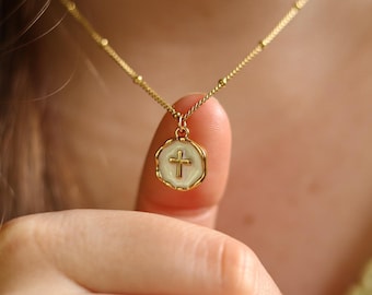 Tiny Cross Necklace, Mini Cross Necklace, Thin Cross Necklace, Dainty Gold Cross Pendant, Tiny Crucifix Gift, Christian Necklace