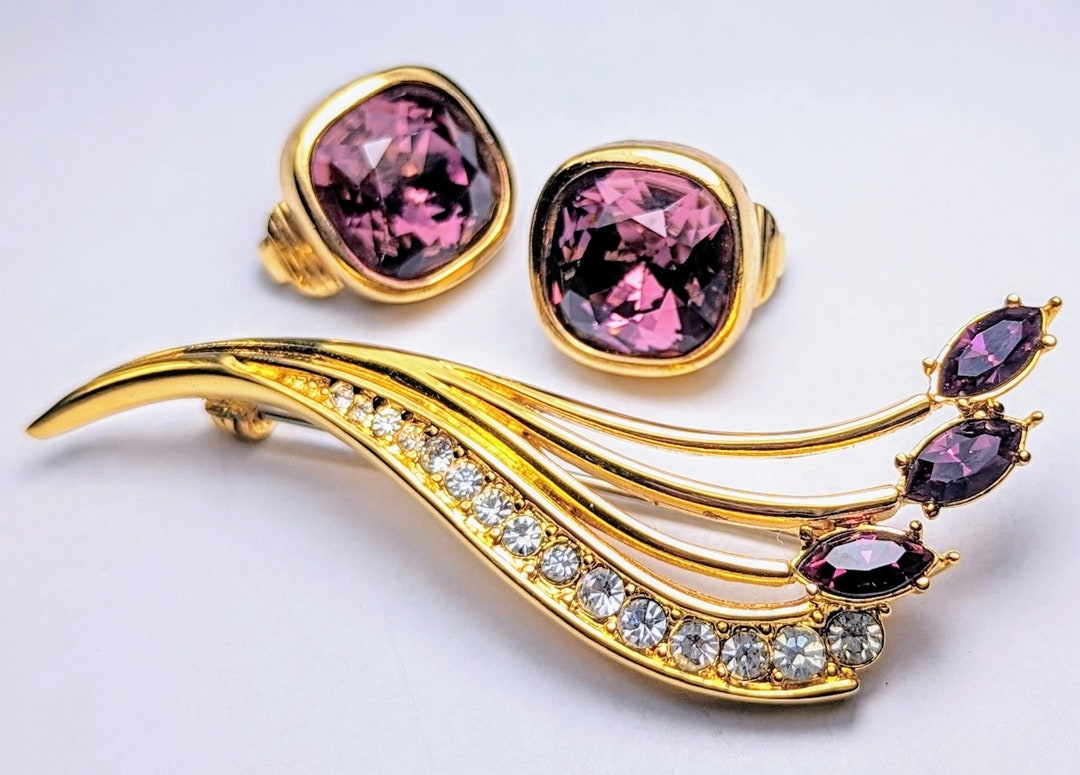 1980's Christian Dior Gold Plated & Amethyst Cut Glass Plume