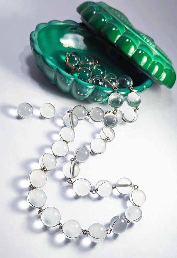 Art Deco Pools of Light Necklace, Rock Crystal Sterling Wire Wrapped Spheres