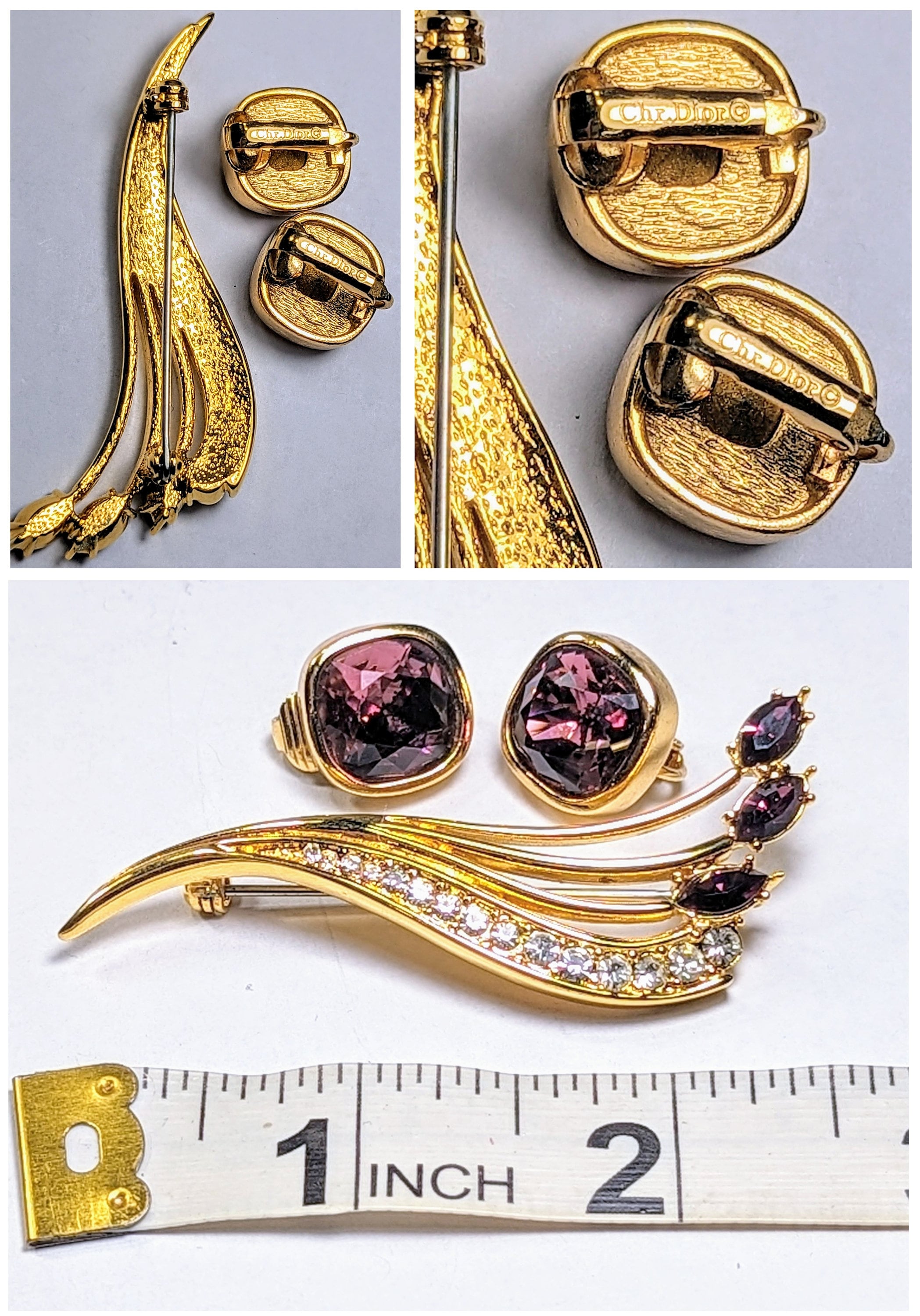1980's Christian Dior Gold Plated & Amethyst Cut Glass Plume