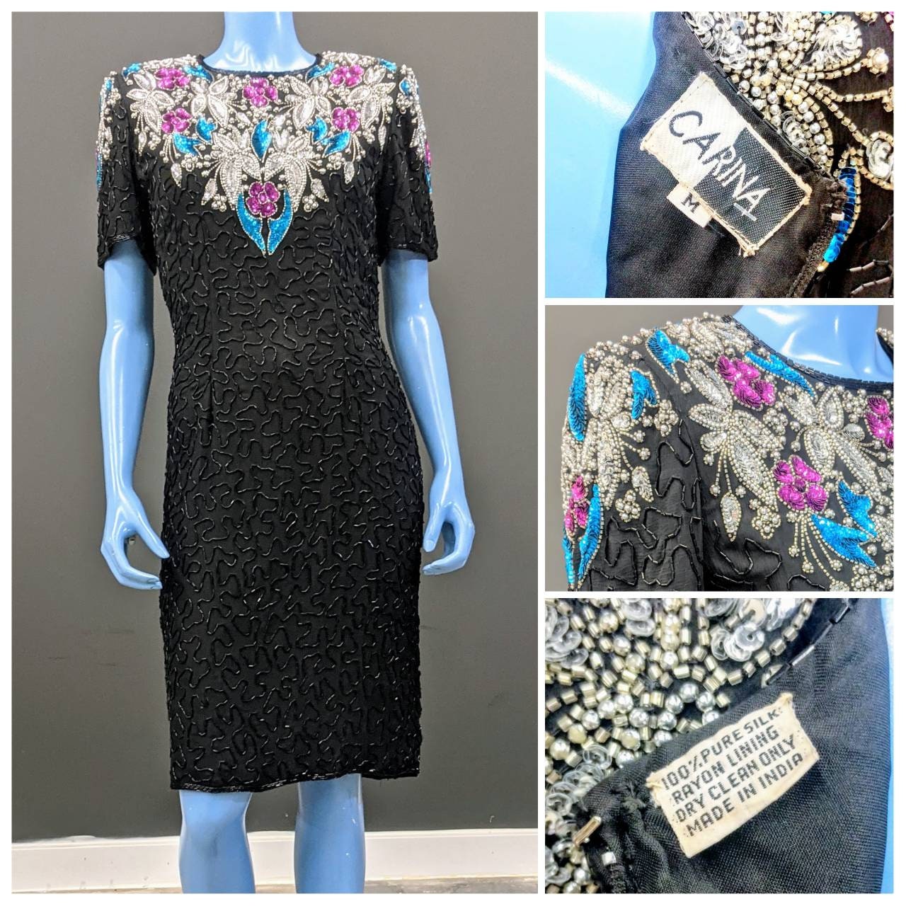 Vintage Fully Beaded Silk Cocktail Dress - Etsy