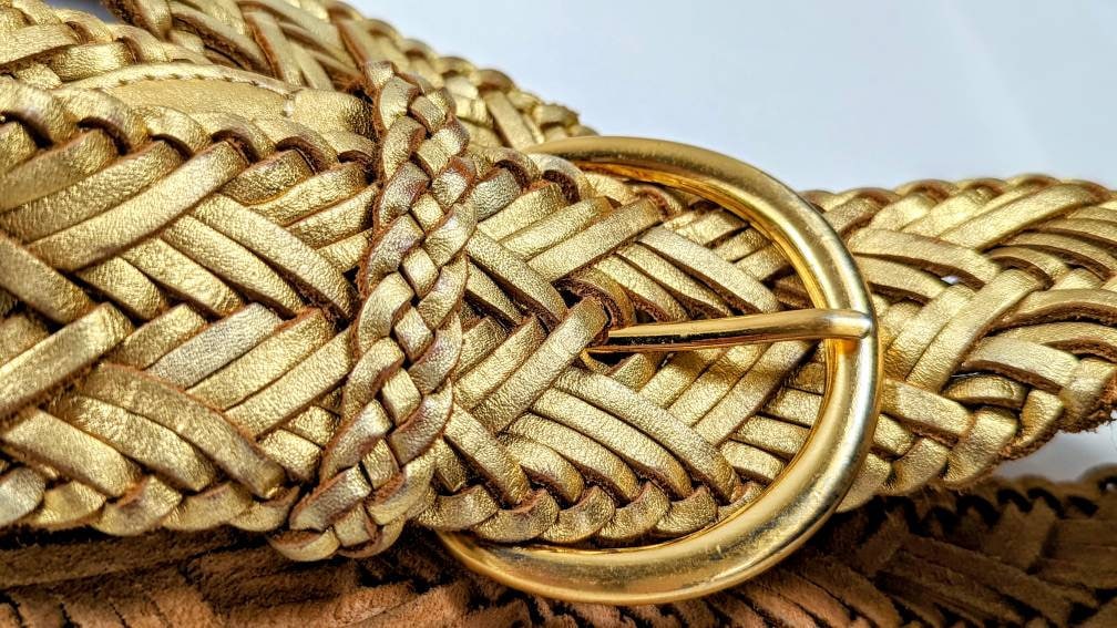 Retro Lillie Rubin Gold Braided Leather Belt - Etsy display picture 1