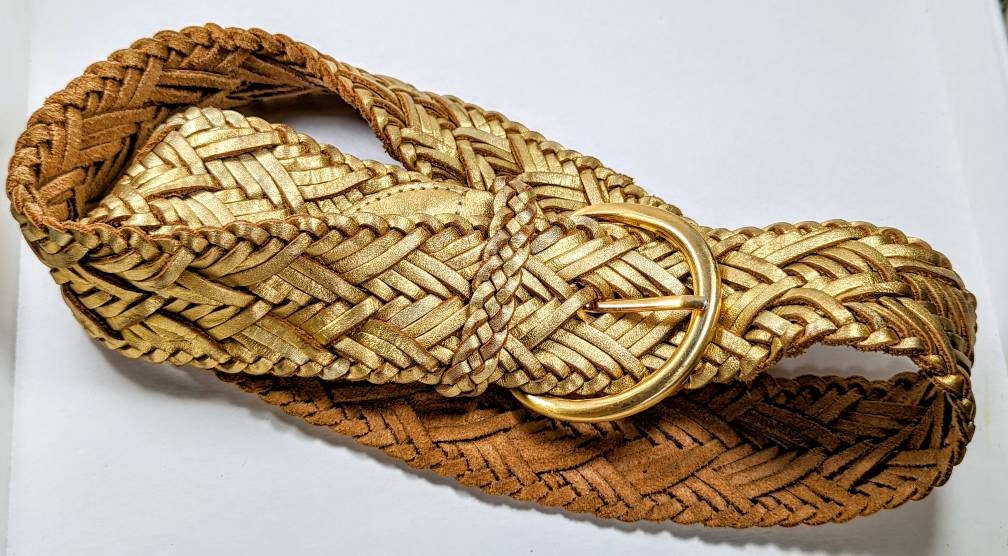 Retro Lillie Rubin Gold Braided Leather Belt - Etsy display picture 3