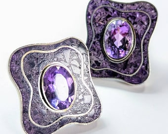 1970's Sterling and Amethyst Earrings by Jewelry Designer Celia Sebiri.