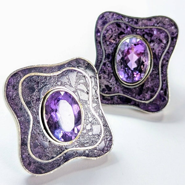 1970's Sterling and Amethyst Earrings by Jewelry Designer Celia Sebiri.