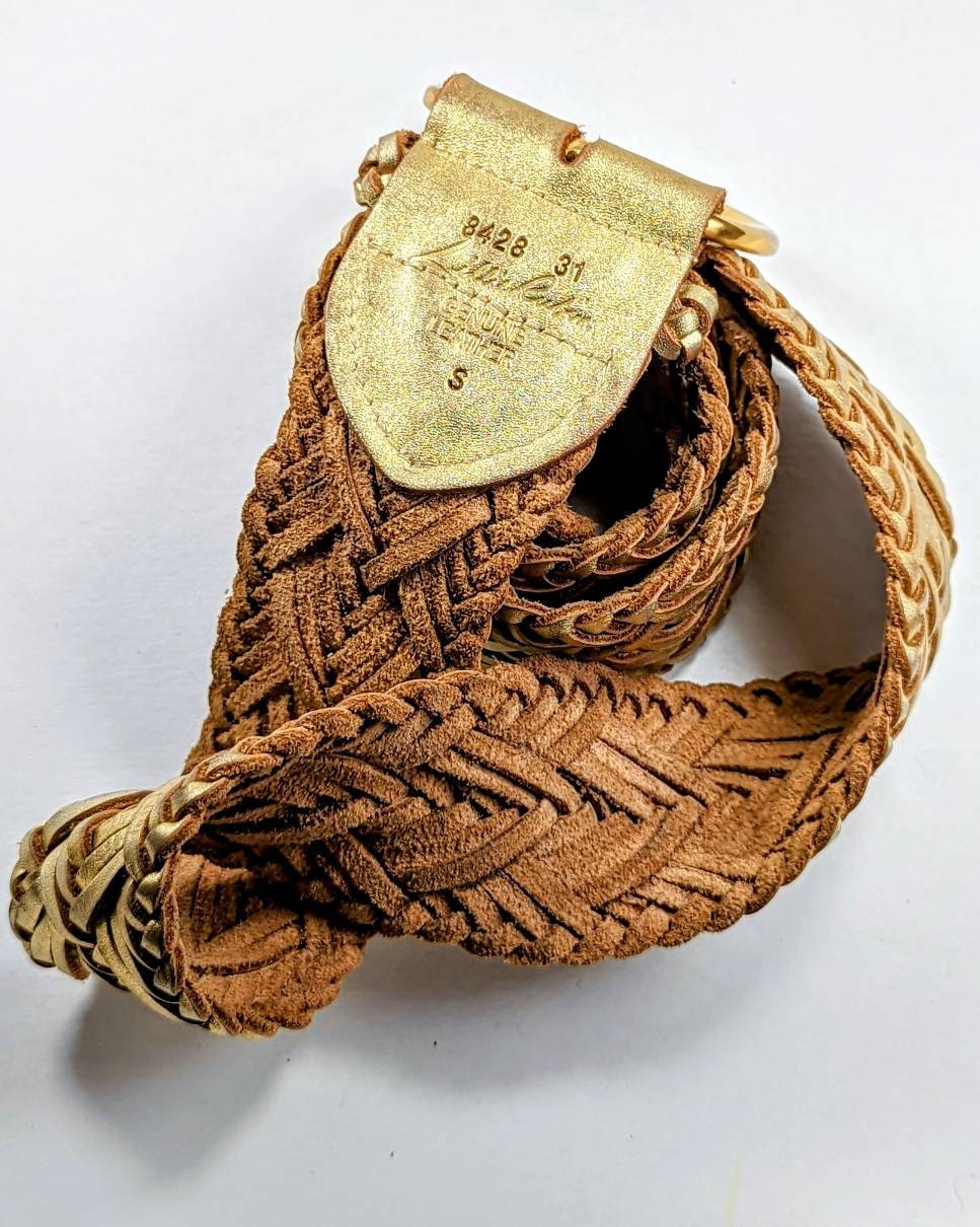 Retro Lillie Rubin Gold Braided Leather Belt - Etsy display picture 2