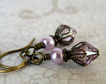 Dangle Drop Stud Stainless Steel Earrings Neutral Purple Mauve Sparkle Resin Gifts for Her