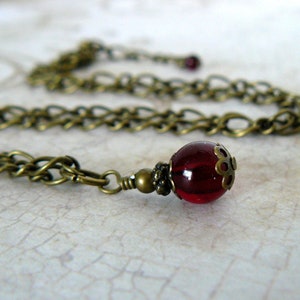 Garnet Bead Necklace, Dark Red Vintage Style Pendant, Small Blood Red Glass Bead, Romantic Jewelry