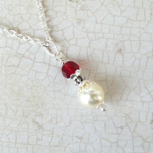 Cream and Dark Red Necklace, Cream Pearl and Garnet Bead Pendant, Crystal Pearl and Glass Bead Dangle, Romantic Vintage Inspired Jewelry