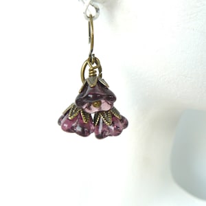Plum Flower Earrings, Amethyst Glass Flower Clusters, Vintage Style Bead Dangles, Floral Jewelry, Gift for Her