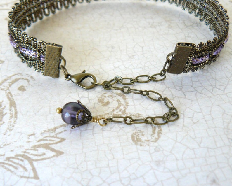 Gold Metallic Choker, Lavender and Bronze Vintage Style Ribbon Necklace, Gothic Jewelry, Victorian Inspired Romantic Jewelry image 5