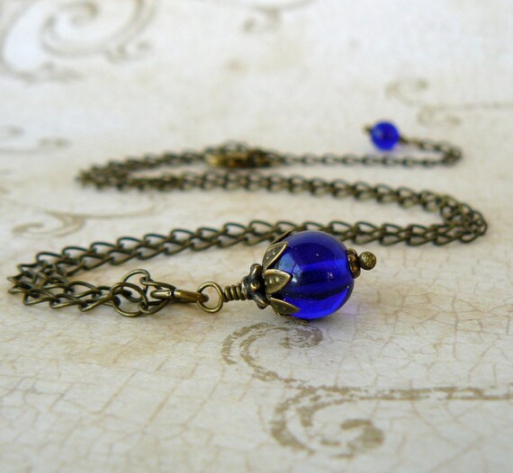 Dark Blue Pendant Cobalt Blue Necklace 