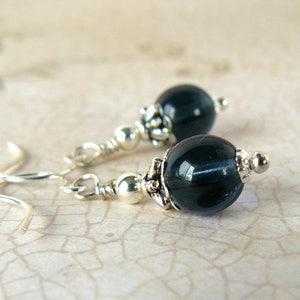 Montana Blue Earrings, Blue Grey Glass Bead Dangles, Vintage Inspired Jewelry, Denim Blue Bridesmaids Earrings, Wedding Jewelry