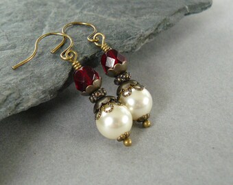 Vintage 80s Giant Cream Pearls and Gold Tone Half Ball Stud