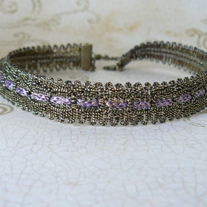 Gold Metallic Choker, Lavender and Bronze Vintage Style Ribbon Necklace, Gothic Jewelry, Victorian Inspired Romantic Jewelry image 4