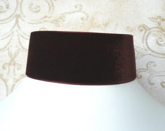 Brede wijn fluwelen choker, kastanjebruine lint chocker, pruim vintage stijl choker, gotische sieraden, Lolita sieraden