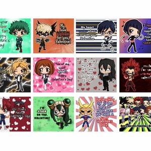 DIGITAL DOWNLOAD - Zwölf (12) My Hero Academia / Boku no Hero Academia Valentinstag Valentinskarten, Valentinskarte, Sofort Download