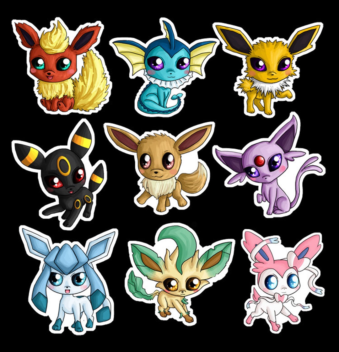 Dessin Pokemon Evoli Et Ses Evolution En Couleur Pokemon Eeveelution Autocollants Eeveelution Chibi Eevee - Etsy Canada