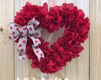 Valentine Wreath, Burlap Heart Wreath, Red Burlap Wreath, Ruffle Burlap Wreath, Front Door Wreath