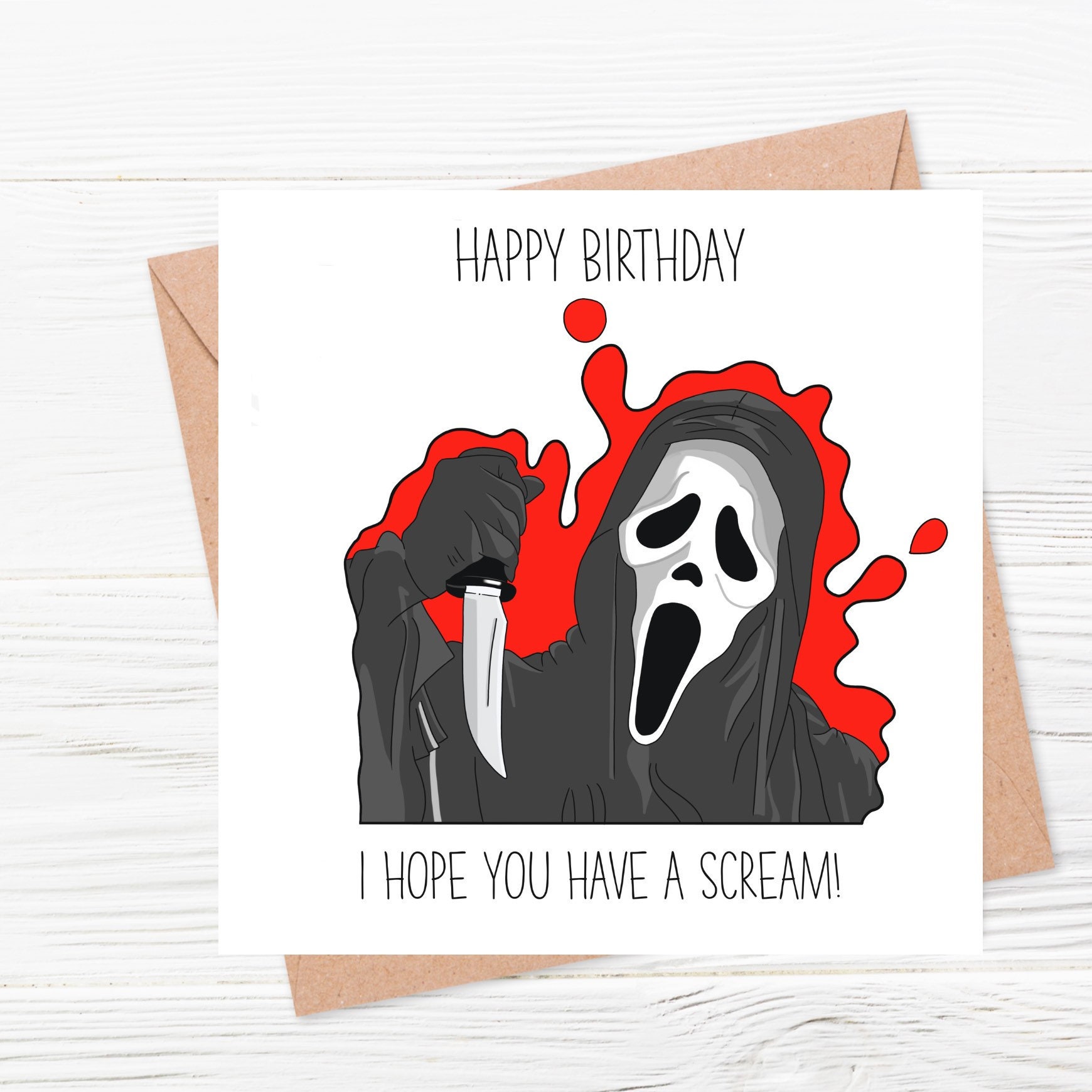 Scream Ghostface Birthday Card Horror Movie Birthday Card Etsy
