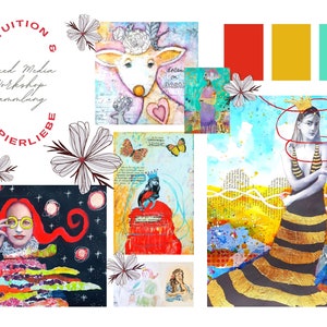 INTUIZIONE e AMORE PER LA CARTA - Workshop tedesco online Mixed Media Art Journaling Gel Plate Gold Leaf Fantasy Collage Painting