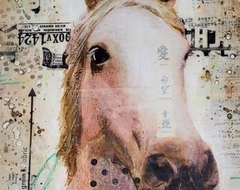 Stay Soft - Run Wild - Original Mixed Media Enkaustik Gemälde - Pferd Natur Wachs Pferdeliebe Collage Textur Reiten