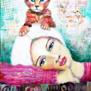 DREAMY FACES English Online Workshop Mixed Media Storytelling Paint Over Collage Art Journaling Animals Intuitive Painting image 7