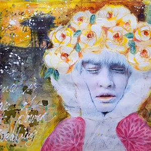 DREAMY FACES English Online Workshop Mixed Media Storytelling Paint Over Collage Art Journaling Animals Intuitive Painting image 5